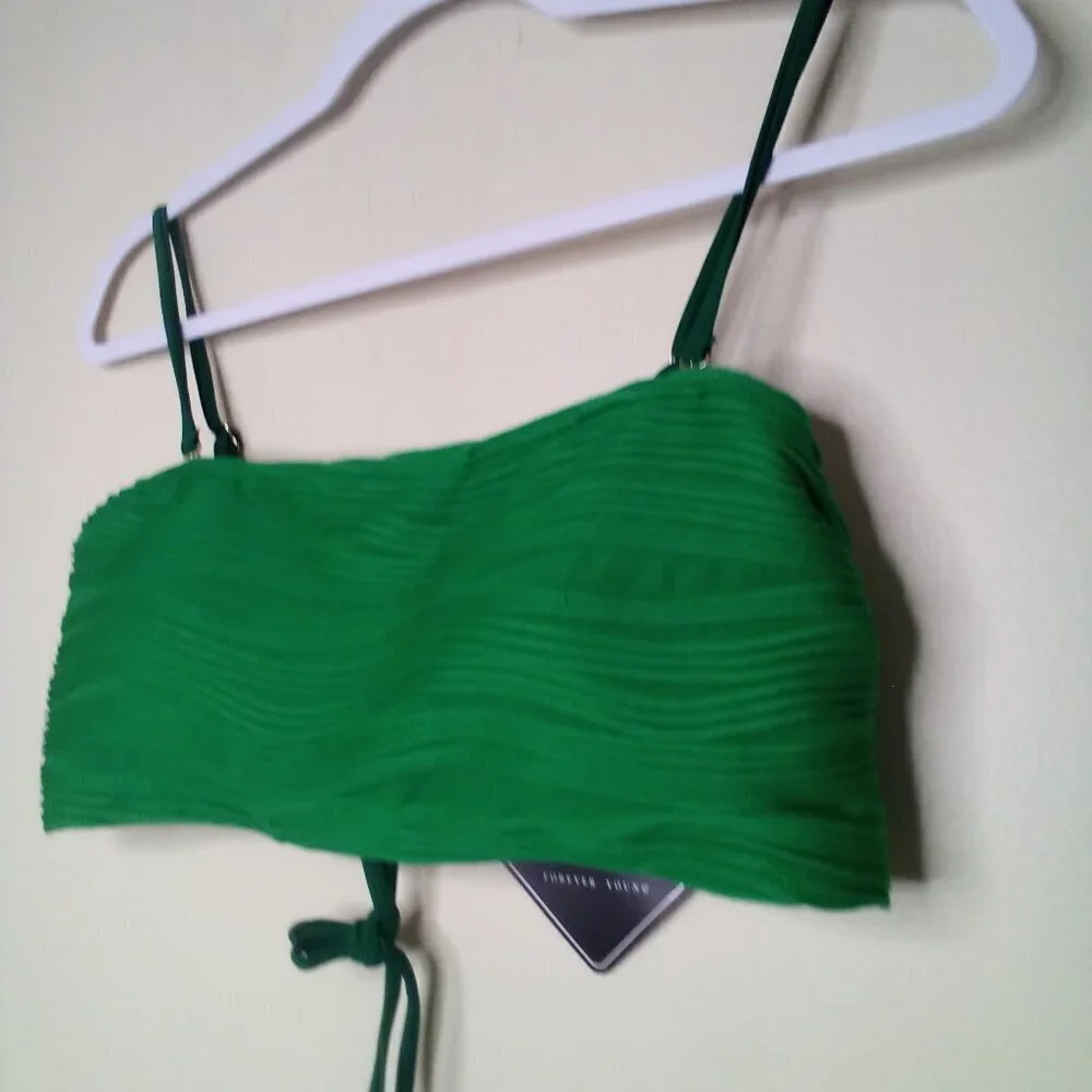 Zaful Swimsuit Bikini Women XL 2 Piece High Rise Ribbed Textured Green